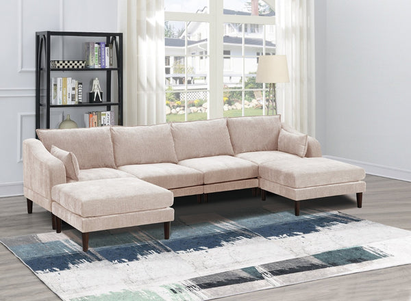 English Elm Modern 6-Piece Modular Sectional Set - Configurable U-Shaped Couch With Armless Chairs & Ottoman B011S01574-GIGA