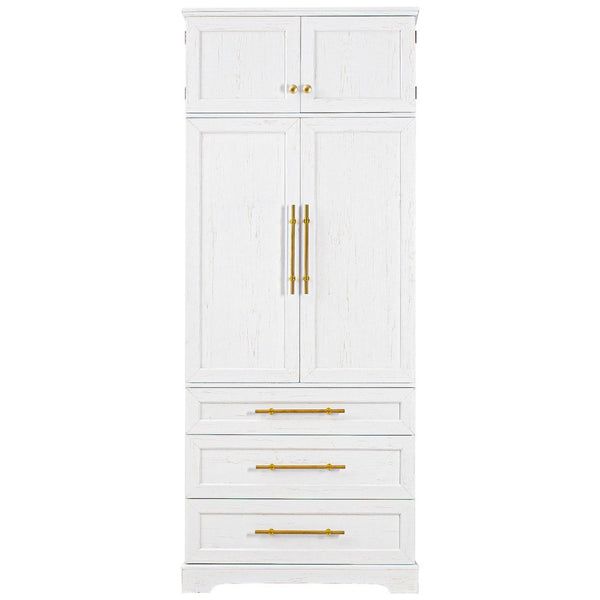 English Elm K&k Farmhouse Pantry Cabinet Tall Freestanding Kitchen Storage with Drawers Shelves White N707P356569W