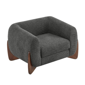 English Elm Christopher Knight Home® - Modern Upholstered Round Arm Accent Chair with Velvet Finish, Elegant Curved Back and Three Legs Design Dark Gray,Walnut 39.5 L x 32.5 W x 23.25 H N776P216196C