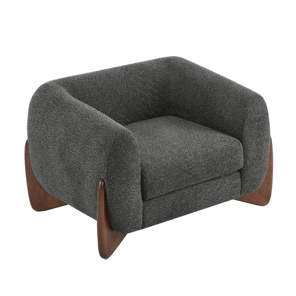 English Elm Christopher Knight Home® - Modern Upholstered Round Arm Accent Chair with Velvet Finish, Elegant Curved Back and Three Legs Design Dark Gray,Walnut 39.5 L x 32.5 W x 23.25 H N776P216196C