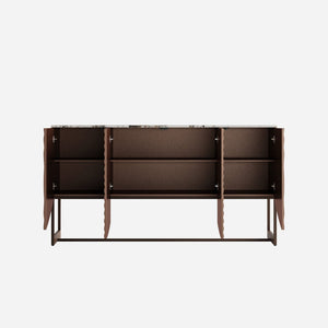 English Elm Unique Wave Relief Sideboard Buffet with Marble Top Four Door Living Dining Storage W2263P375694
