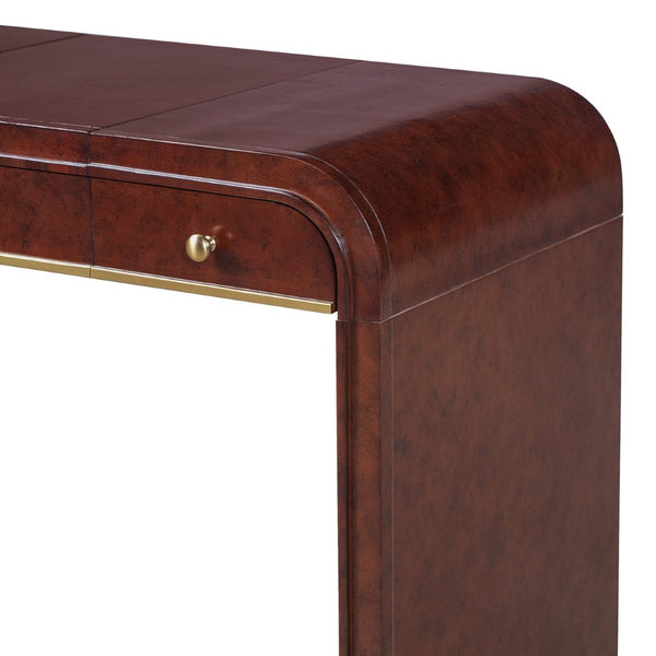 English Elm Classic Flip Top Vanity Desk with Gold Accents 2 Drawer Retro Bedroom Dressing Table Espresso N704P381406P