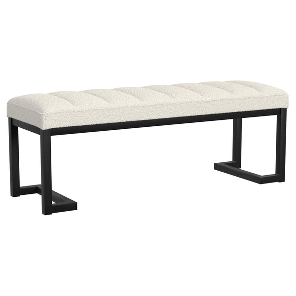 English Elm Mira Vanilla Boucle Tufted Upholstered Bench with Black Metal Frame, Channel Seating for Entryway Lounge B062P299935