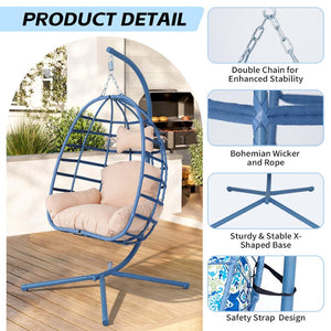 English Elm Egg Hanging Chair with Stand Pe Rattan Swing Seat Washable Cushion Patio Bedroom T5880P497434