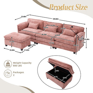 English Elm United Oversized 112" Modular Sectional Sofa Cloud Couch With Storage Ottoman, Usb Ports & Comfort Design W1568S00185-GIGA