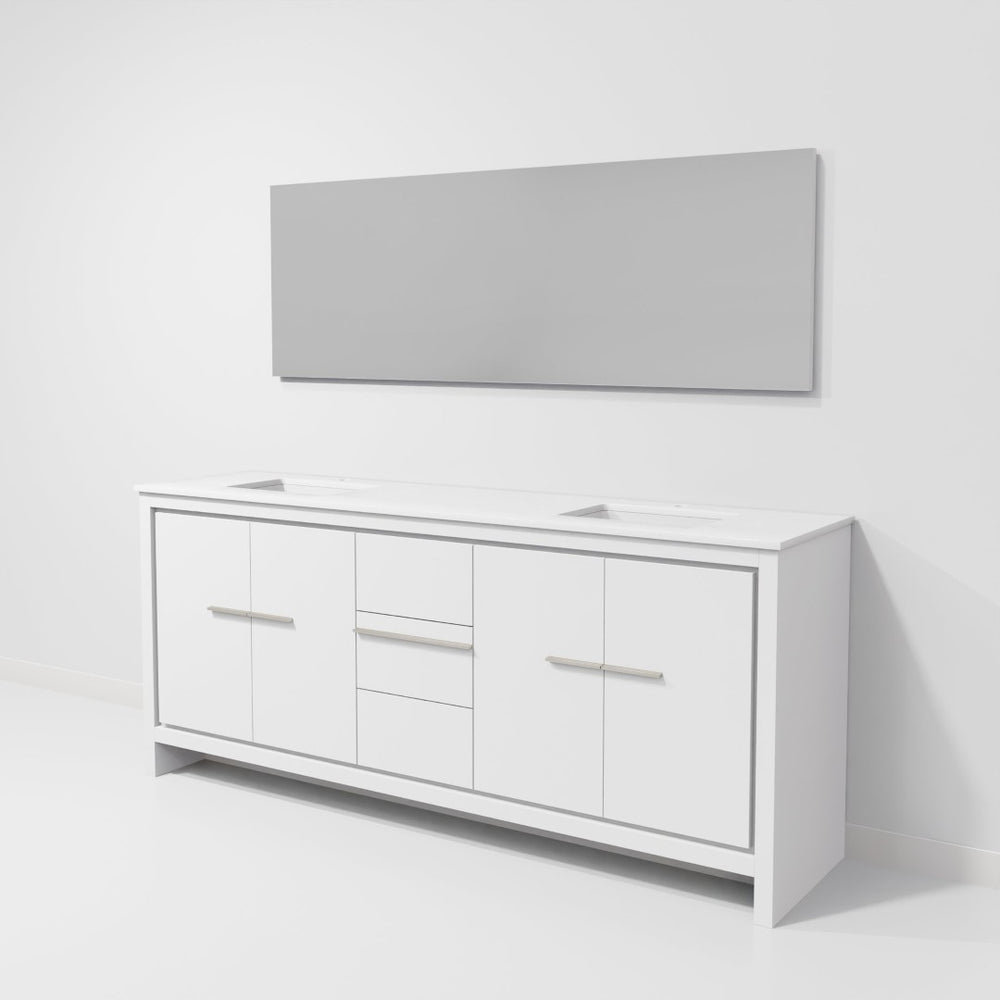 English Elm White Double Bath Vanity 80" W With Cultured Marble Top & 70" Mirror - Stylish Storage Solution! B2731S01508-GIGA