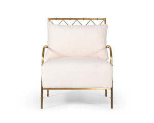 VIG Furniture Ignacio Glam White Velvet Accent Chair With Gold Bamboo Frame, Plush High-Density Foam Comfort VGMFOC-2211-WHT-CH