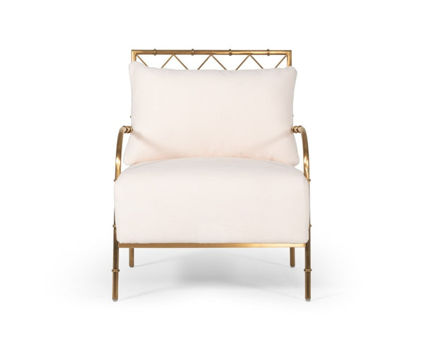 VIG Furniture Ignacio Glam White Velvet Accent Chair With Gold Bamboo Frame, Plush High-Density Foam Comfort VGMFOC-2211-WHT-CH