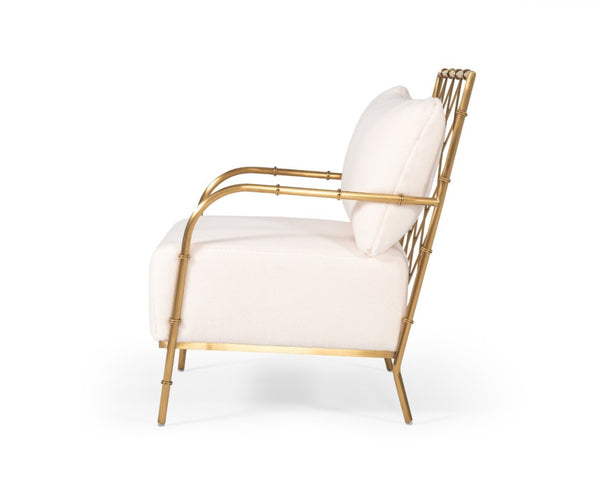 VIG Furniture Ignacio Glam White Velvet Accent Chair With Gold Bamboo Frame, Plush High-Density Foam Comfort VGMFOC-2211-WHT-CH