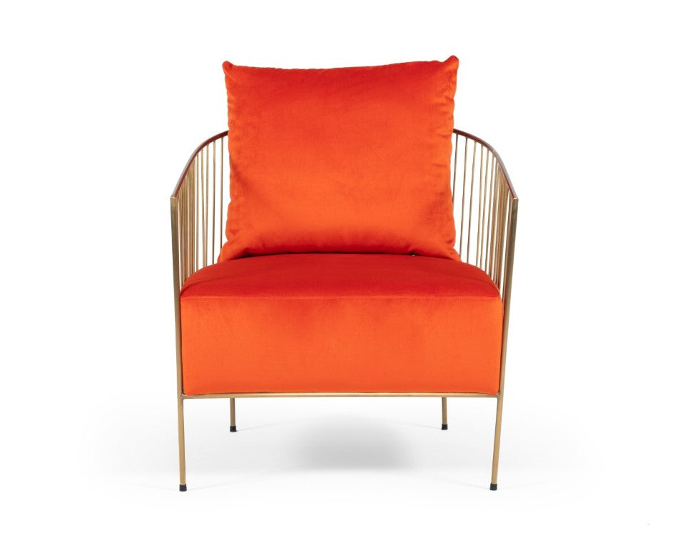VIG Furniture Loveland Orange Velvet Accent Chair With Gold Frame — Glam Contemporary Plush Seat, Ready-To-Use (440 Lb) VGMFOC-2214-CH
