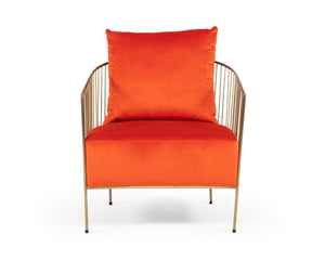 VIG Furniture Loveland Orange Velvet Accent Chair With Gold Frame — Glam Contemporary Plush Seat, Ready-To-Use (440 Lb) VGMFOC-2214-CH