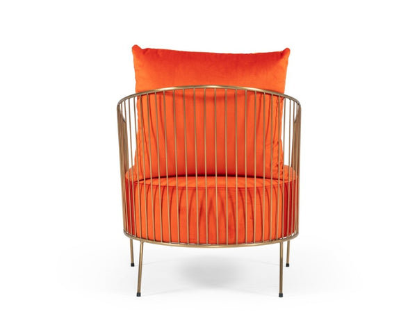 VIG Furniture Loveland Orange Velvet Accent Chair With Gold Frame — Glam Contemporary Plush Seat, Ready-To-Use (440 Lb) VGMFOC-2214-CH