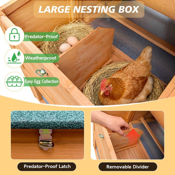 English Elm 80" Fir Wood Chicken Coop Raised Nesting Box Weatherproof Run for Backyard Flocks W3166P430610
