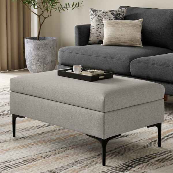 English Elm Rebecca Rectangular Storage Ottoman Coffee Table with Lift-Up Lid, Faux Leather, Spacious Seat Gray B136P364278