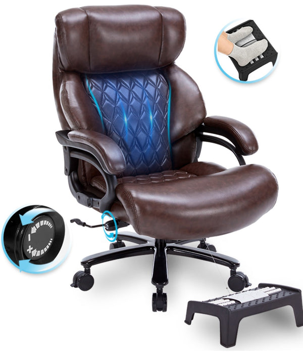 English Elm 600lbs Capacity Executive Office Chair Wide Seat Pu Leather High Back with Lumbar Support Brown W5201P418311