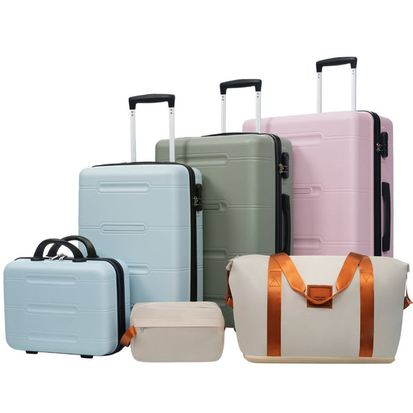 English Elm 6 Piece Hardshell Abs Travel Set with Spinner Wheels Combination Lock and Toiletry Bag Blue,Green,Pink N732P391465D