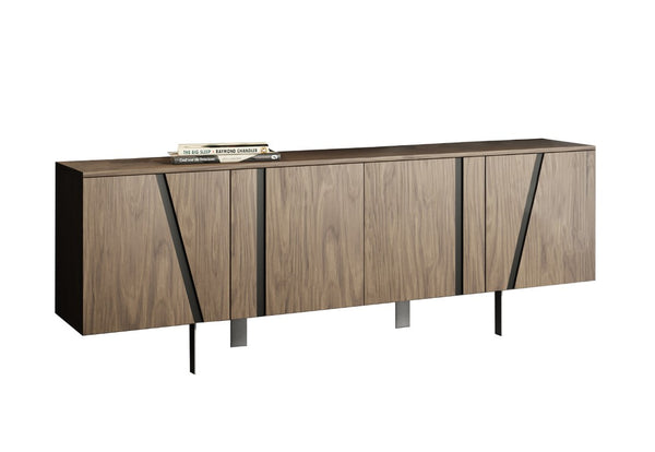 VIG Furniture Mario Walnut Veneer Buffet With Inlaid Black Accents, Stainless Legs, Mid‑Century Storage, 75" VGBBMK1802SB-WAL-BUFX