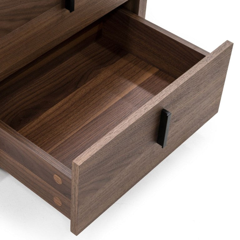 VIG Furniture Chelton Mid‑Century White Ceramic Top Nightstand With Walnut Veneer Pedestal, 2 Soft‑Close Drawers VGHB351U-WAL-NS