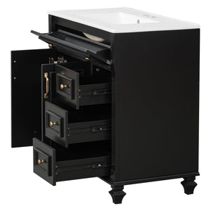 English Elm 36" Modern Bathroom Vanity with Ceramic Sink, Gold Handles, Flip-Out Drawer & Soft-Close Doors Black N725P283623B