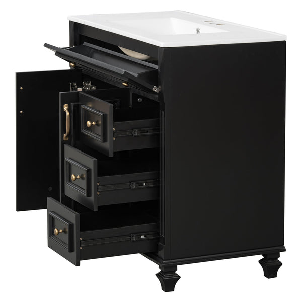 English Elm 36" Modern Bathroom Vanity with Ceramic Sink, Gold Handles, Flip-Out Drawer & Soft-Close Doors Black N725P283623B