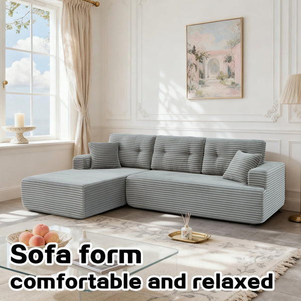 English Elm Right-Facing Chaise modular sectional sofa with plush corduroy, boneless design, converts to bed Light Gray W3565S00005