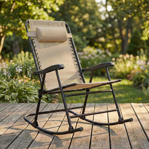 English Elm Oversized Zero Gravity Patio Recliner with Mesh Seat Wood Arms and Cup Holder W5159P446019
