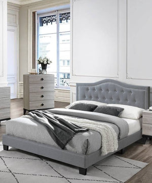 English Elm European Queen Bed Tufted Velvet Upholstered Headboard Elegant Gray Bedroom Frame B011P415155