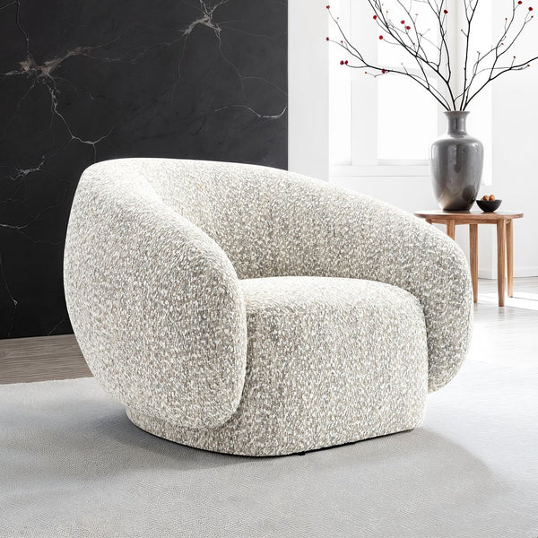 English Elm Contemporary Sculpted Barrel-Back Arm Chair with Smooth Casters, Neutral Textured Upholstery, Stylish Accent Seating Brown Mix,Brown Multi 42 L x 40 W x 35 H B2741P401431