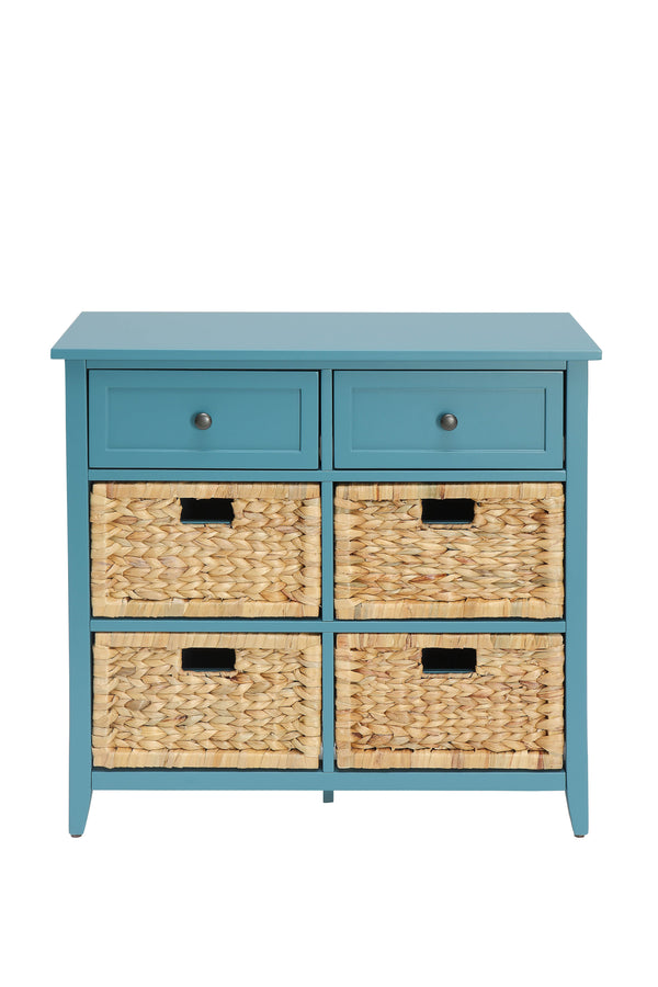 English Elm Flavius Console Cabinet with Six Storage Drawers, Basket-Front Rustic Charm & Smooth Glide Hardware for Stylish Organization Teal 34 L x 16 W x 11 H B2726P252318