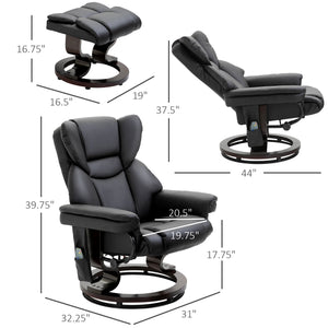 English Elm Homcom Massage Recliner Chair With Ottoman, 10 Vibration Points, 360° Swivel, Faux Leather Comfort W2225P217951
