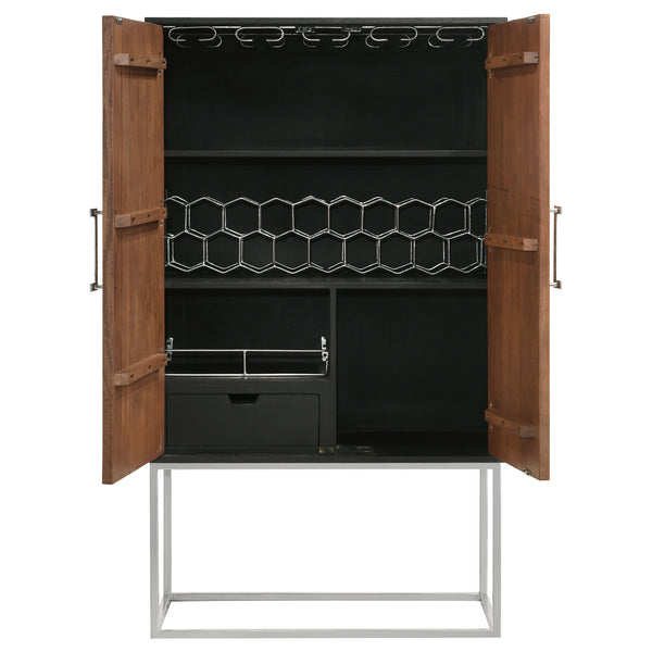 English Elm Washoe Rustic Walnut & Black 2-Door Bar Cabinet with Wine Rack, Stemware Storage, Industrial Frame B062P358300
