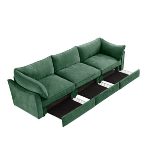 English Elm 3 Seater Sofa With Hidden Storage Drawers, Elegant Chenille Upholstery For Large Living Rooms W3041S00185