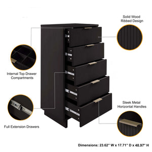 English Elm Granville 5-Drawer Modern Chest In Black With Gold Accents For Stylish Storage & Organization B365S00069