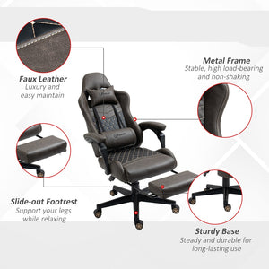 English Elm Vinsetto High-Back Racing Gaming Chair In Brown Pu Leather - Ergonomic, Adjustable, Footrest & Swivel W2225P200822-GIGA