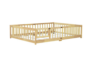 English Elm Full Size Floor Bed With Safety Guardrails, Eco-Friendly Rubber Wood, Minimalist Design & Easy Access W504P286380