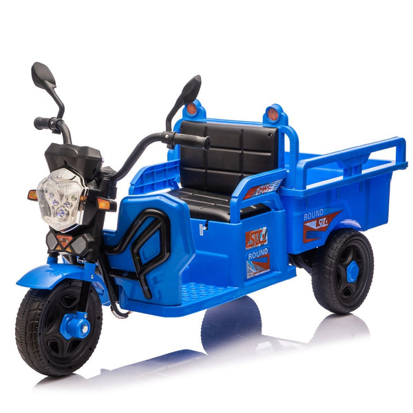 English Elm 12v Kids Electric Cargo Trike with Led Lights Wide Seat Anti-slip Wheels Toddler Ride On Blue W1578P336050