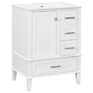 English Elm 24" Olive Bathroom Vanity Solid Wood Frame Ceramic Sink Gold Hardware Soft Close White N729P373276K