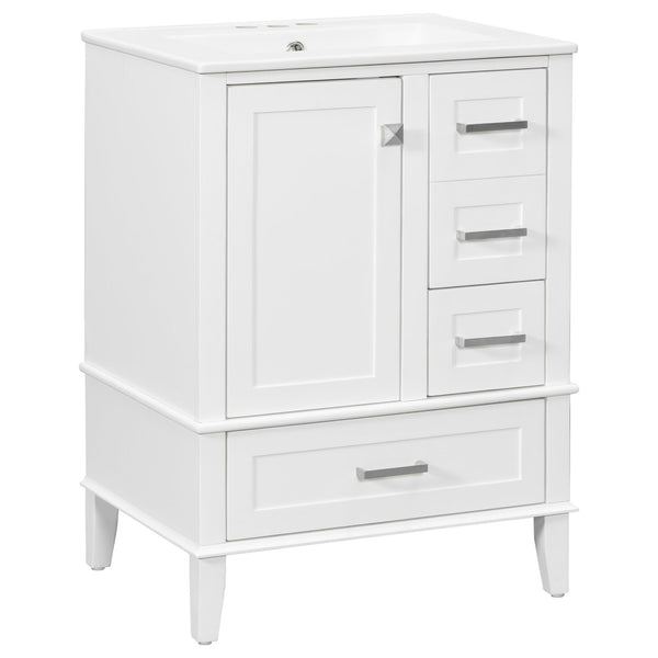 English Elm 24" Olive Bathroom Vanity Solid Wood Frame Ceramic Sink Gold Hardware Soft Close White N729P373276K