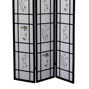 English Elm 70" Tall Shoji Room Divider - Elegant 3-Panel Screen In Black With Floral Design For Stylish Spaces B072115964
