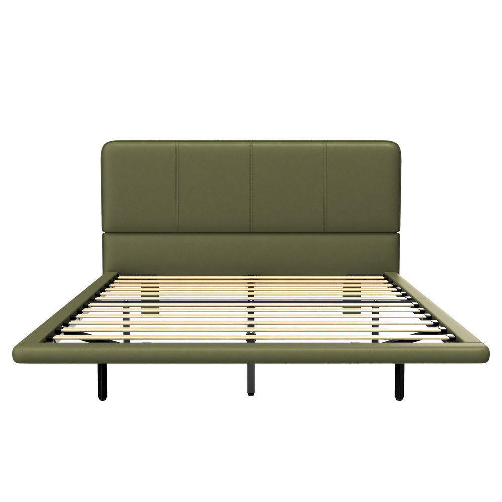 English Elm Christopher Knight Home® - Floating Bed Frame Modern PU Leather Platform Full Size with Under-Bed LED Lights, Durable, Easy Assemble Green 56.5 L x 21 W x 7 H N761P206085G