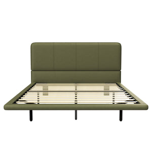 English Elm Christopher Knight Home® - Floating Bed Frame Modern PU Leather Platform Full Size with Under-Bed LED Lights, Durable, Easy Assemble Green 56.5 L x 21 W x 7 H N761P206085G