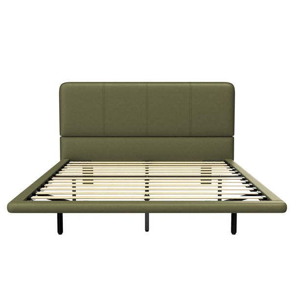 English Elm Christopher Knight Home® - Floating Bed Frame Modern PU Leather Platform Full Size with Under-Bed LED Lights, Durable, Easy Assemble Green 56.5 L x 21 W x 7 H N761P206085G