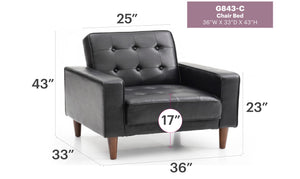 English Elm Sleek Black PU Track Arm Chair — Compact 30"H x 36"W x 34"D Modern Comfort for Cozy Spaces, Easy Assembly & Timeless Style B078S00481