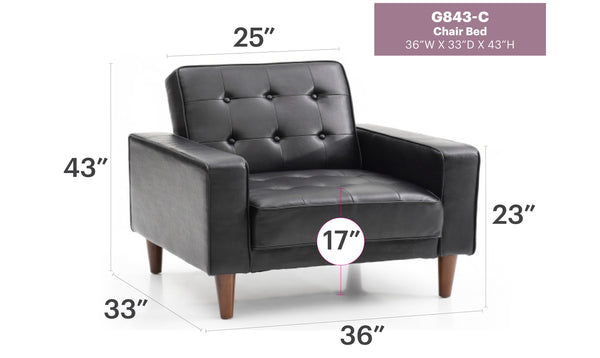 English Elm Sleek Black PU Track Arm Chair — Compact 30"H x 36"W x 34"D Modern Comfort for Cozy Spaces, Easy Assembly & Timeless Style B078S00481