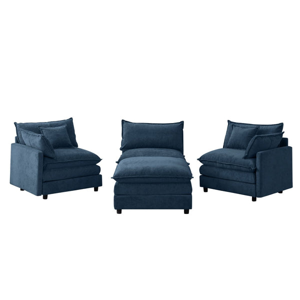 English Elm 105" L-shaped Chenille Sectional with Ottoman Pocket Spring Living Room Sofa Blue W1097S00231