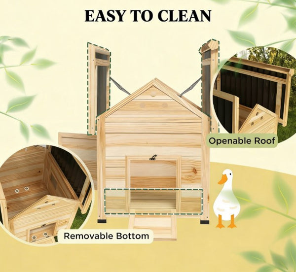English Elm Pet Duck Coop Solid Fir Wood Backyard House with Openable Roof and Ventilation T3971P433204