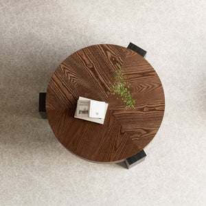English Elm 33'' Round Coffee Table Parquet Veneer Flip Top Hidden Storage Wabi-sabi Living Room Walnut+Black W1435P419321