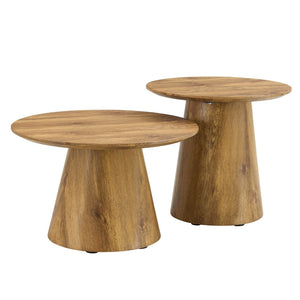English Elm Nested Round Coffee Table Set Two Piece Wood Grain Veneer for Living Room or Office W2920S00113