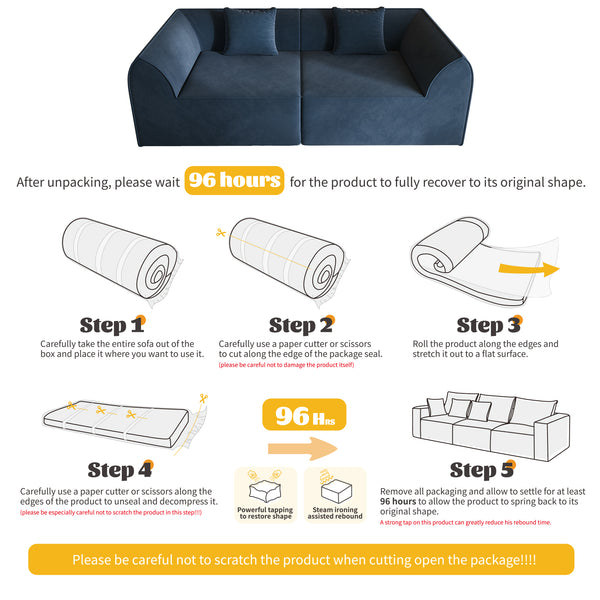 English Elm Compressed Memory Foam Sofa 2-Seater Lounger Daybed with Rectangular Pillow, Space-Saving Expandable Comfort Blue W3670S00006