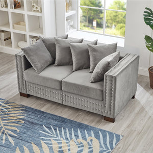 English Elm Modern Velvet Sofa Set 2+3 Seater With Square Armrests & Silver Nailhead Trim For Stylish Comfort W1097S00191